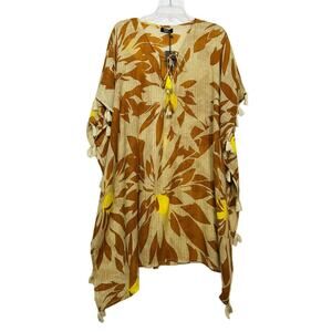 Galeries Lafayette Floral Beach Cover Up Tunic Kaftan Dress Tassels One Size NWT